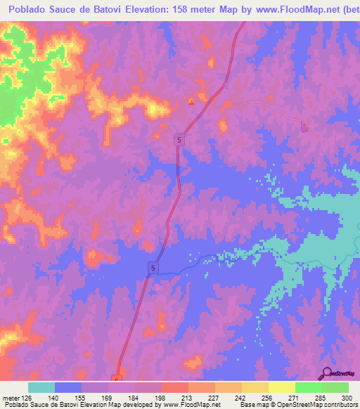 Poblado Sauce de Batovi,Uruguay Elevation Map