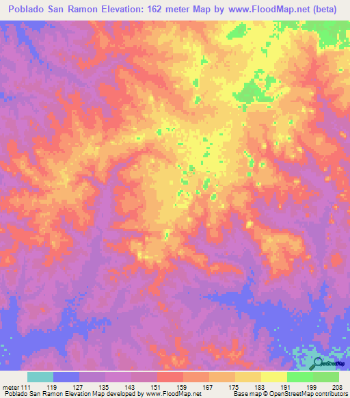 Poblado San Ramon,Uruguay Elevation Map