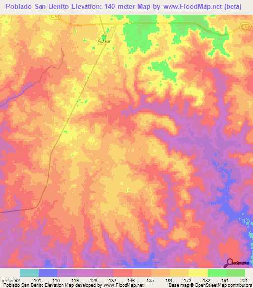 Poblado San Benito,Uruguay Elevation Map