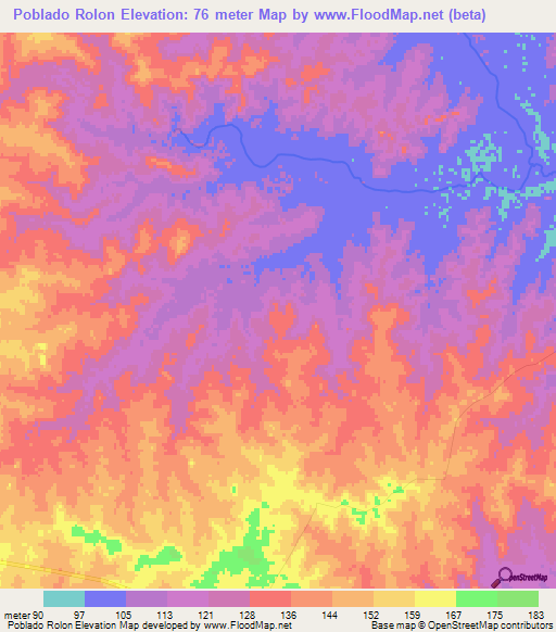Poblado Rolon,Uruguay Elevation Map