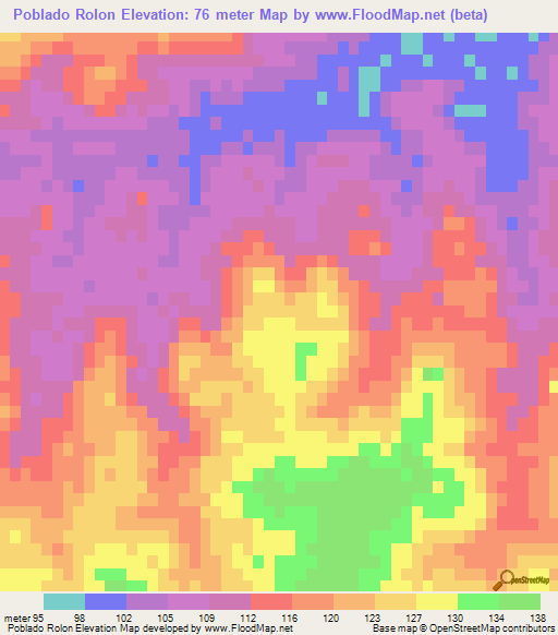 Poblado Rolon,Uruguay Elevation Map