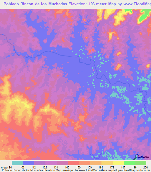 Poblado Rincon de los Muchadas,Uruguay Elevation Map