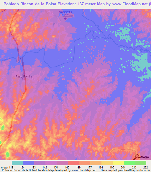 Poblado Rincon de la Bolsa,Uruguay Elevation Map