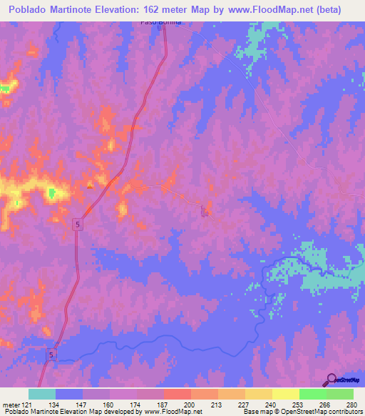 Poblado Martinote,Uruguay Elevation Map