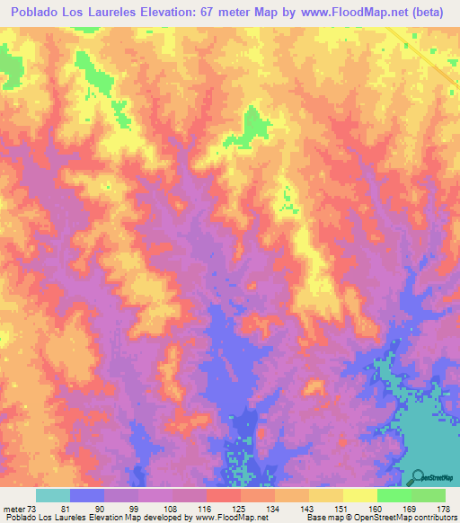 Poblado Los Laureles,Uruguay Elevation Map