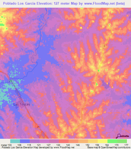 Poblado Los Garcia,Uruguay Elevation Map