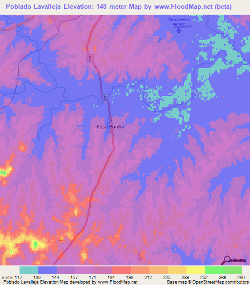Poblado Lavalleja,Uruguay Elevation Map