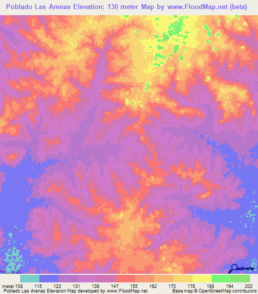 Poblado Las Arenas,Uruguay Elevation Map