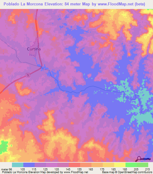 Poblado La Morcona,Uruguay Elevation Map