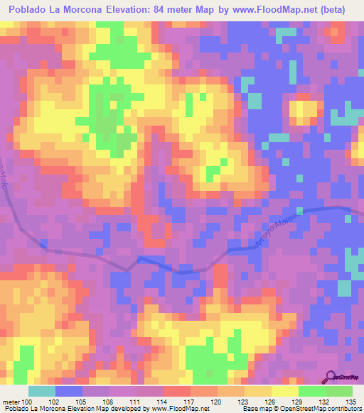 Poblado La Morcona,Uruguay Elevation Map
