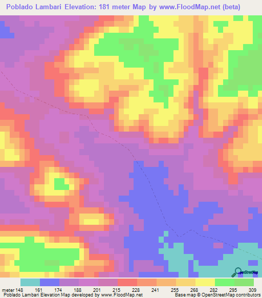 Poblado Lambari,Uruguay Elevation Map