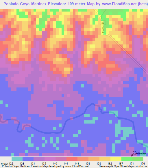 Poblado Goyo Martinez,Uruguay Elevation Map