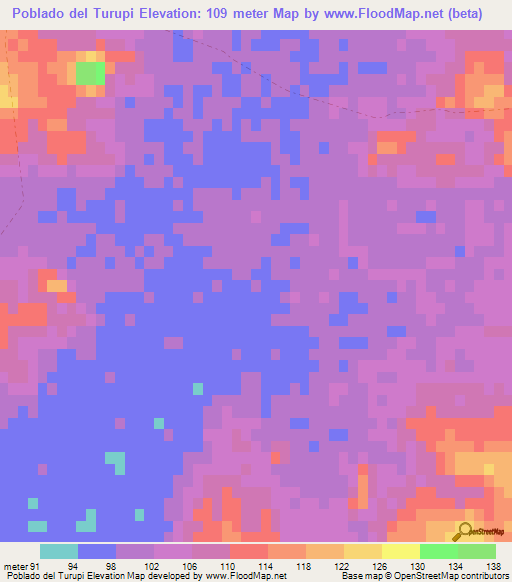Poblado del Turupi,Uruguay Elevation Map