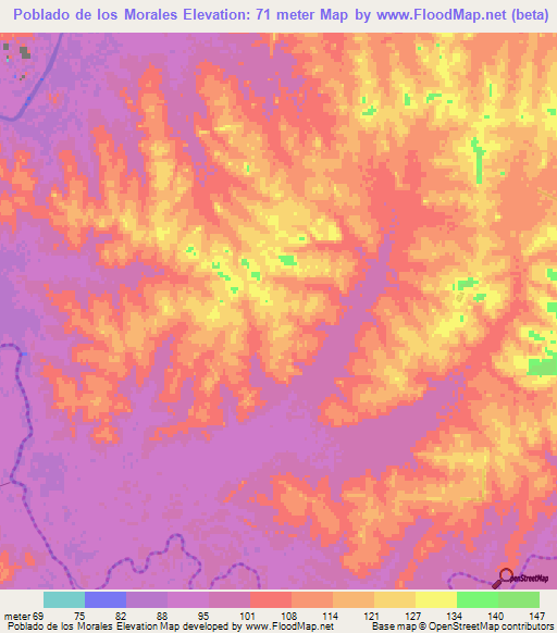 Poblado de los Morales,Uruguay Elevation Map