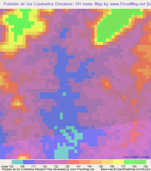 Poblado de los Cuadrados,Uruguay Elevation Map