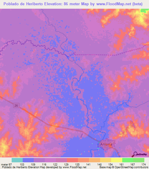 Poblado de Heriberto,Uruguay Elevation Map