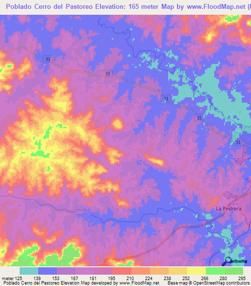 Poblado Cerro del Pastoreo,Uruguay Elevation Map