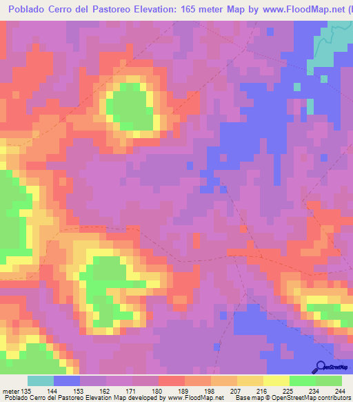 Poblado Cerro del Pastoreo,Uruguay Elevation Map