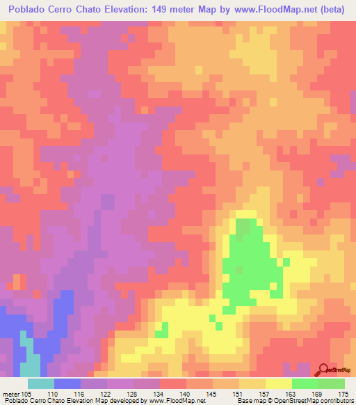 Poblado Cerro Chato,Uruguay Elevation Map