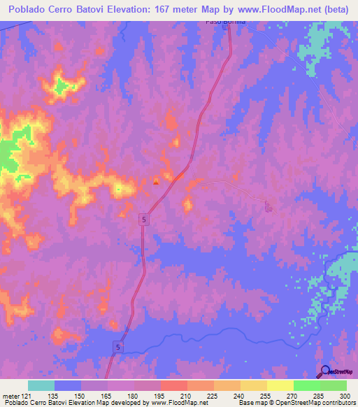 Poblado Cerro Batovi,Uruguay Elevation Map
