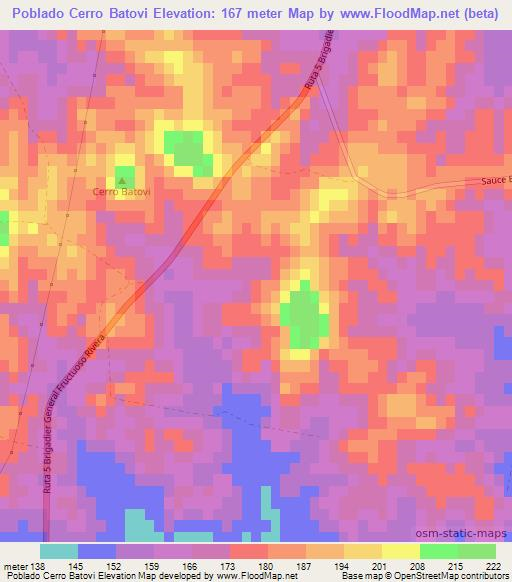 Poblado Cerro Batovi,Uruguay Elevation Map