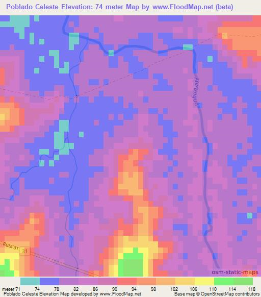 Poblado Celeste,Uruguay Elevation Map