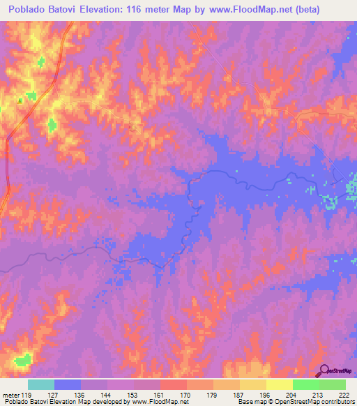 Poblado Batovi,Uruguay Elevation Map