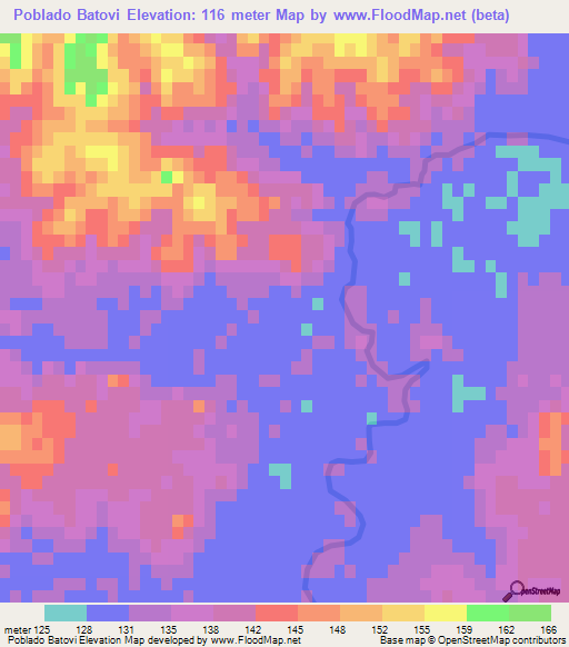 Poblado Batovi,Uruguay Elevation Map