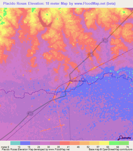 Placido Rosas,Uruguay Elevation Map