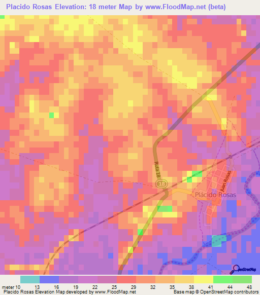 Placido Rosas,Uruguay Elevation Map