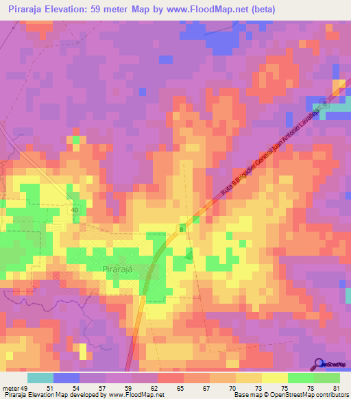 Piraraja,Uruguay Elevation Map