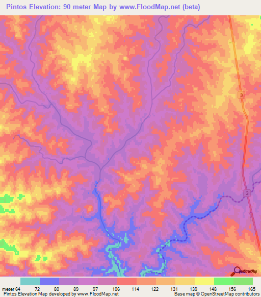 Pintos,Uruguay Elevation Map