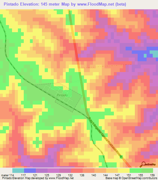 Pintado,Uruguay Elevation Map