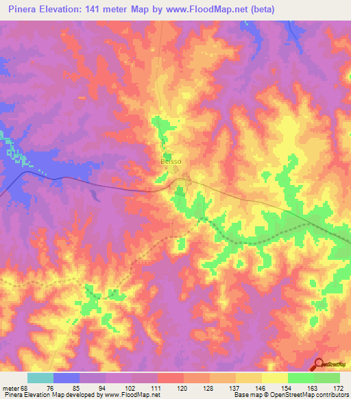 Pinera,Uruguay Elevation Map