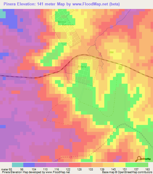 Pinera,Uruguay Elevation Map
