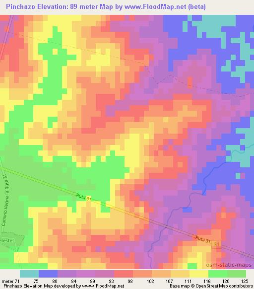 Pinchazo,Uruguay Elevation Map