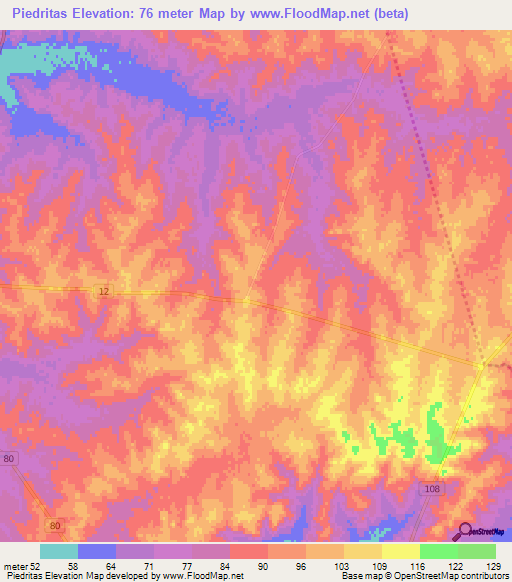 Piedritas,Uruguay Elevation Map