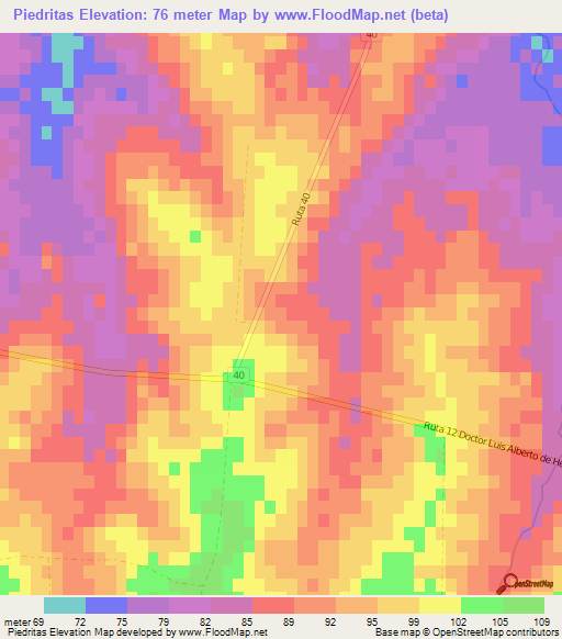 Piedritas,Uruguay Elevation Map