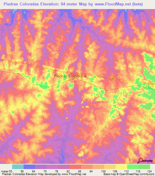 Piedras Coloradas,Uruguay Elevation Map
