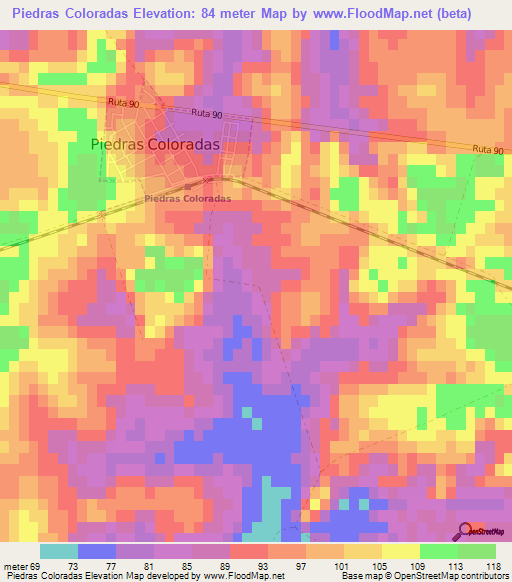 Piedras Coloradas,Uruguay Elevation Map