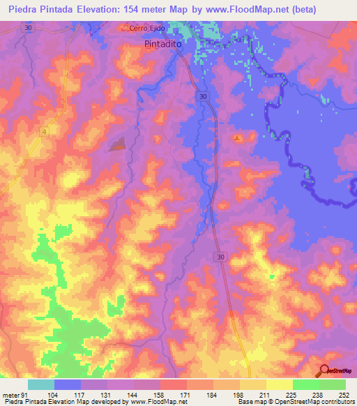 Piedra Pintada,Uruguay Elevation Map