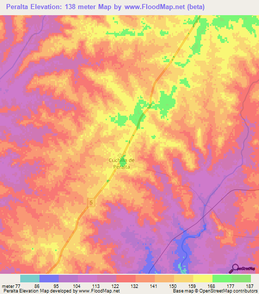 Peralta,Uruguay Elevation Map