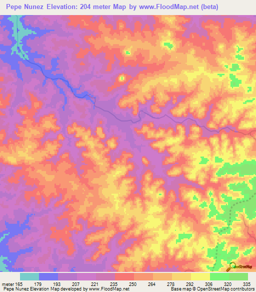 Pepe Nunez,Uruguay Elevation Map