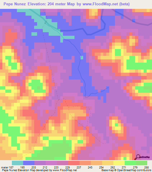 Pepe Nunez,Uruguay Elevation Map