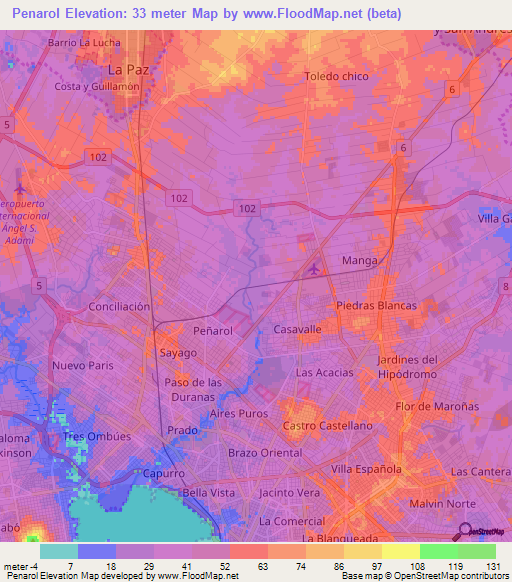 Penarol,Uruguay Elevation Map
