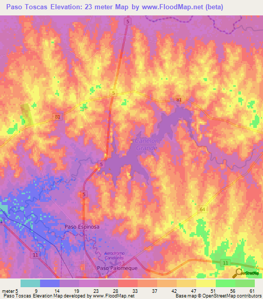 Paso Toscas,Uruguay Elevation Map