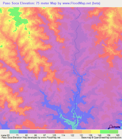 Paso Soca,Uruguay Elevation Map