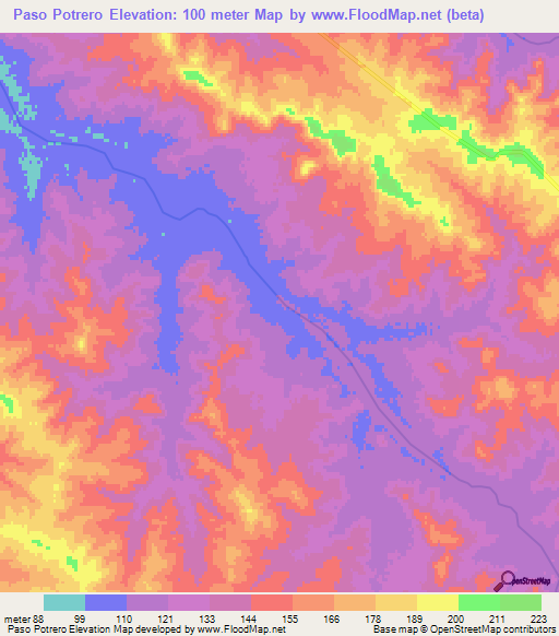 Paso Potrero,Uruguay Elevation Map