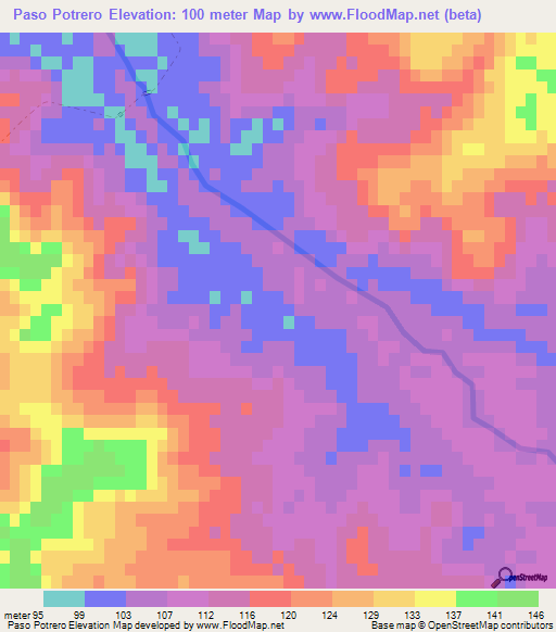 Paso Potrero,Uruguay Elevation Map