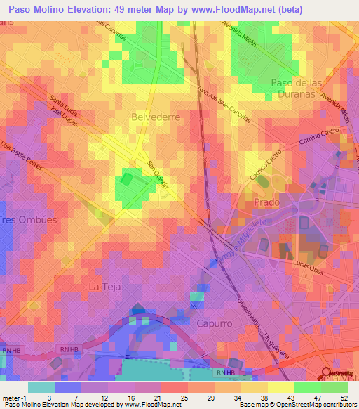 Paso Molino,Uruguay Elevation Map